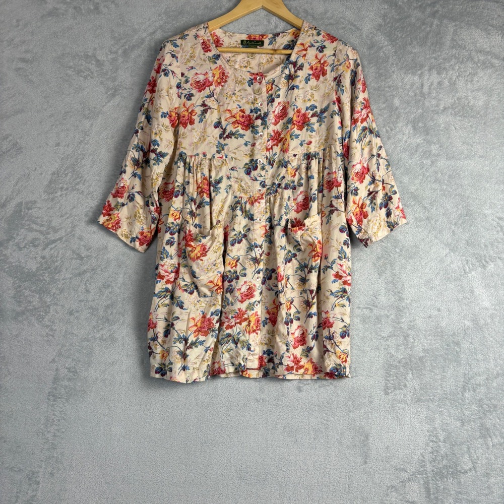 April Cornell Womens XS Floral Babydoll Tunic Top Dress Button Cottagecore
